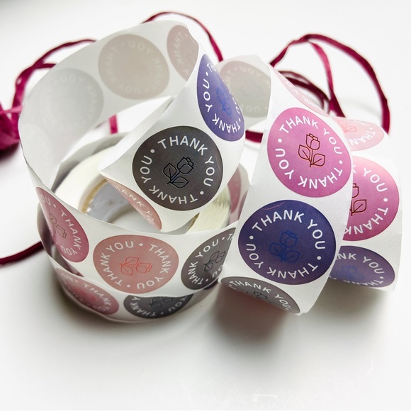 500 Roll multi color floral thank you packaging stickers 1” round - Picture 3 of 7
